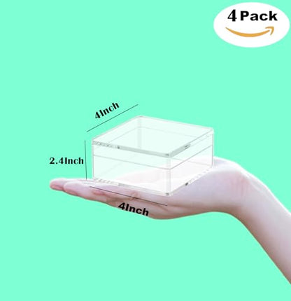 Acrylic Box 4 Packs Clear Square Cube Acrylic Decorations Box Acrylic Candy Box with Lid Transparent Storage Containers Small Acrylic Display Box for Jewelry 4 * 4 * 2.4 Inch - size: 4 x 4 x 2.4 Inch