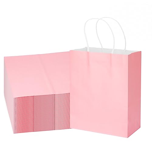 MOZRRO Gift Bags, 100 Pack 10.5x8.5x4.5 Inch, Paper Bags with Handles, Medium Size, Pink Gift Bag for Birthday, Wedding, Bulk, Party, Lunch, Goodie - color: Pink