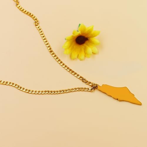 Palestine Map Arabic Script Pendant Necklace Stainless Steel Islamic Jewelry for Men and Women YA5136 - color: gold