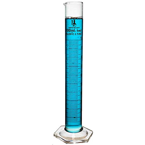 100ml Graduated Cylinder, Borosilicate 3.3 Glass, Single Metric Scale, Karter Scientific 246I1 (Pack of 50) - size: 100ml, style: Pack of 50