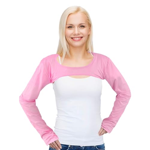 Cooling Shawl Arm Sleeves,Sun Protection with Finger Hole Anti-UV Women's tops,Comfortable Ladies Cooler Shrug - color: Pink