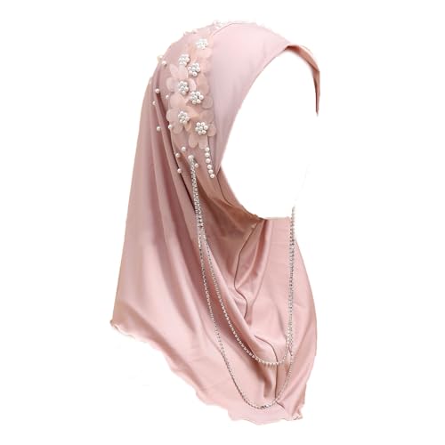 Women Soft One Piece Hijab Long Muslim Turban Islamic Full Head Scarf - color: Chains/Pink