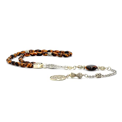 Design Fine Tiger Eye Series Worry/Prayer Beads - 8 mm (33 Beads) in Elegant Barley Cut Style - color: Elegant Barley Cut Series- (33 Beads)