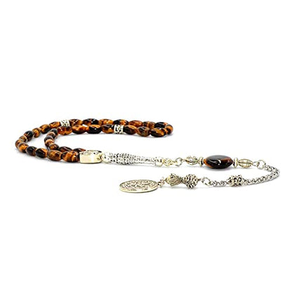 Design Fine Tiger Eye Series Worry/Prayer Beads - 8 mm (33 Beads) in Elegant Barley Cut Style - color: Elegant Barley Cut Series- (33 Beads)