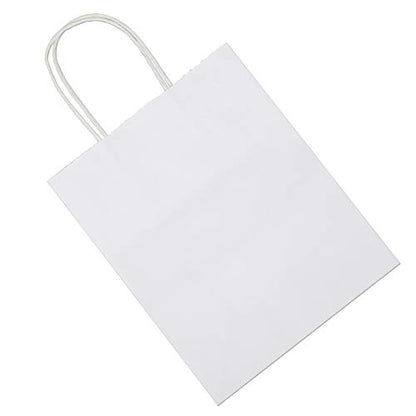 bagmad 100 Pack Sturdy Medium White Kraft Paper Bags with Handles Bulk, Thicken Gift Bags 8x4.75x10 Inch, Craft Grocery Shopping Retail Party Favors Wedding Business Sacks (White, 100pcs) - color: White