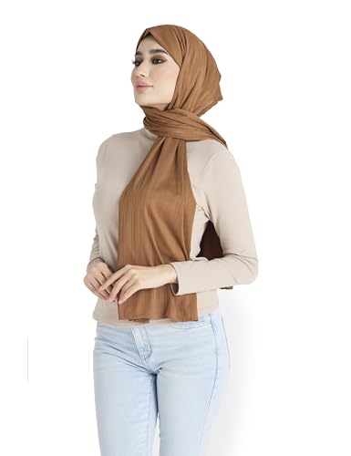 Ribbed Jersey Hijab Scarf for Women, Hijab for Women Muslim Breathable Stretchy Hajib - color: Almond Brown
