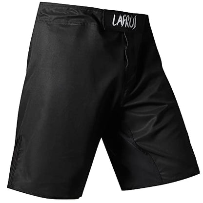 LAFROI Mens MMA Cross Training Boxing Shorts Trunks Fight Wear with Drawstring and Pocket-QJK01 - color: Black, size: X-Large