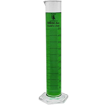 500ml Graduated Cylinder, Borosilicate 3.3 Glass, Single Metric Scale, Karter Scientific 213I7 (Case of 10) - size: 500ml, style: Pack of 10