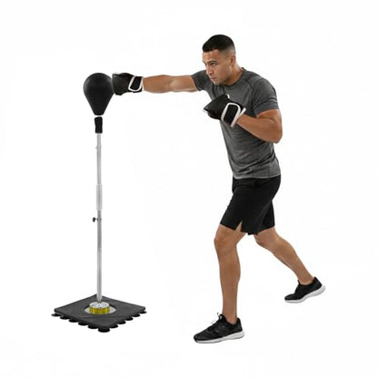 Freestanding Speed Bag for Adults & Kids, Adjustable Height 54-63in Boxing Stand with 220lbs Load Capacity, 32 Suction Cups Base, Includes Boxing Gloves - Punching Bag for Home Gym Training, Black