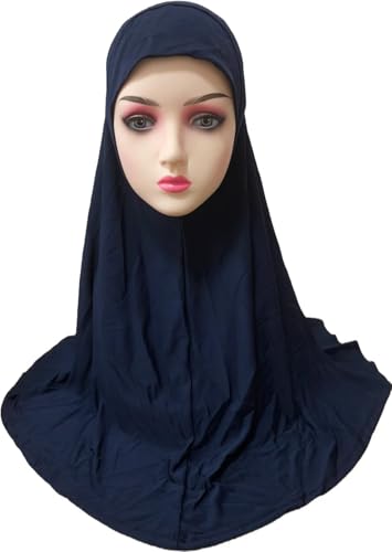 Ready To Wear Hijab For Women Instant Turban Stretch Soft Muslim Scarf For Prayer Long Hijabs Islamic Jersey Abaya - color: Navy