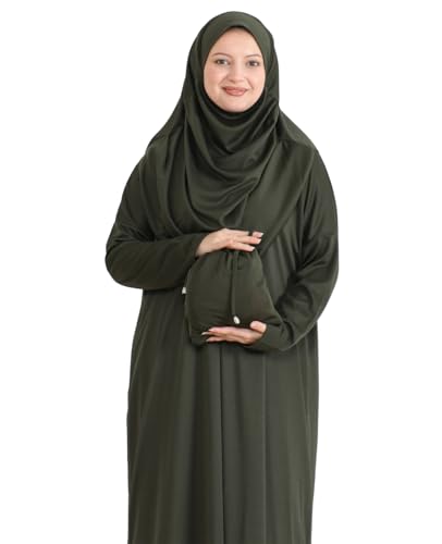 Prien Muslim Dress For Women With Hijab, Abaya, Instant Prayer Clothes Set, Islamic Wear, Dubai Kaftan Jilbab Burqa - color: Khaki, size: 3X-Large-6X-Large