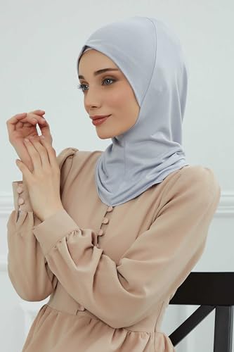 Aisha's Design Instant Turban 95% Cotton Head Scarf Headwear Combed Cotton Ninja Cap, Slip on Jersey Hijab - color: Light Grey