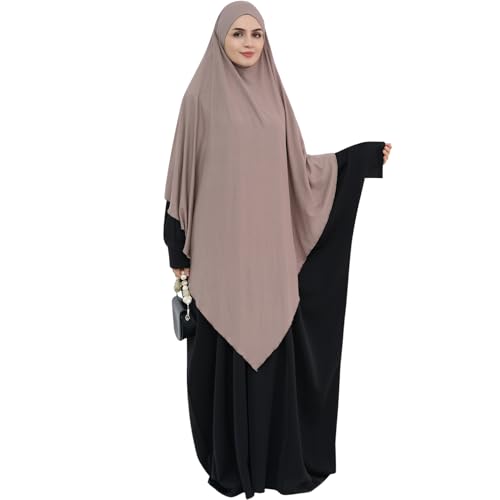 khalat Muslim Stretch Hijab Solid Color Full Cover Hijab for Women V-shaped Fashion Daily Prayer Hijab - color: Mocha