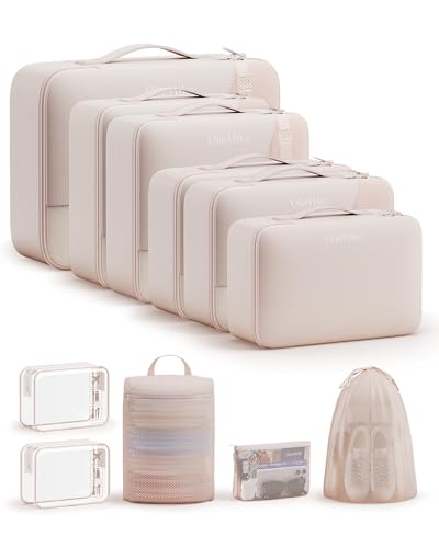 OlarHike 11 Set Packing Cubes for Travel,Gifts for Women Mom,Anti-Tearing Suitcase Organizer,with Over 1000 pcs Mesh Holes,Vacation Essentials & Accessories for Cruise Ship - color: 01 Cream
