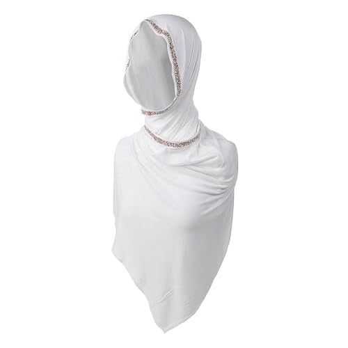 Women Elegant Long Scarf Muslim Islamic Ramadan Eid Hijab Prayer Scarf Silk Jersey Turban Headwrap Lightweight Shawl - color: A-white