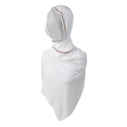 Women Elegant Long Scarf Muslim Islamic Ramadan Eid Hijab Prayer Scarf Silk Jersey Turban Headwrap Lightweight Shawl - color: A-white