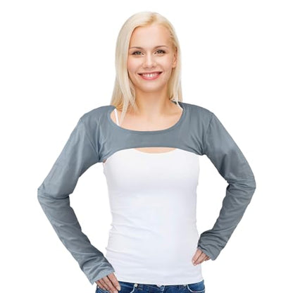 Cooling Shawl Arm Sleeves,Sun Protection with Finger Hole Anti-UV Women's tops,Comfortable Ladies Cooler Shrug - color: Grey