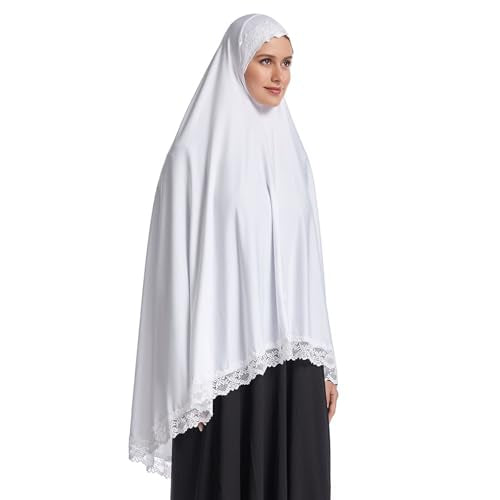 Muslim Women's Instant Big Hijab Jersey Turbans Khimar Abaya Soft Prayer Scarf, 1pc Lace - color: White, size: X-Large