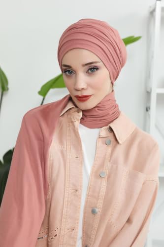 Aisha's Design Instant Hijab Scarves for Women, 95% Cotton Pretied Bonnet Turban Easy to Wear Cotton Headscarf - color: Cappuccino