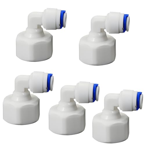 1/2"F to 1/4" Tube Elbow Push-Fit Adapter | Quick-connect adapter for RO reverse osmosis water filter systems, beverage dispensers & water purifiers. - size: 1/2"FPT to 1/4" QC Elbow Adapter