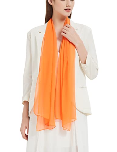 PANTONIGHT Long Chiffon Sheer Scarf For womens - color: 064 Plain Orange