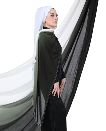 Special Ombre Modal Cotton Hijab Scarf for Women, Graceful Gradient Muslim Head Scarfs - color: Ombre Green