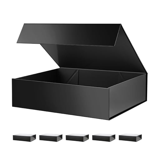 PACKHOME 6 Large Gift Boxes 13.5x10x3.5 Inches, Sturdy Shirt Boxes with Magnetic Lids for Multiple Occasions (Glossy Black) - color: 13x9.7x3.4 Inch-Black-Pack of 6