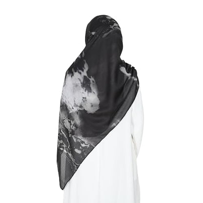 Printed Hijab for Women Printing Hijab Scarf for Women Muslim Islamic Prayer Clothes 1pc Muslim Women's Khimar - color: Charcoal Grey
