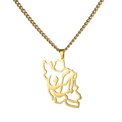 LIKGREAT Iran Map Necklace with Persian Calligraphy Stainless Steel Iranian Cultural Farsi Script Pendant Necklace Patriotic Peace Jewelry - color: 1-gold