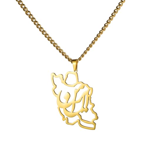 LIKGREAT Iran Map Necklace with Persian Calligraphy Stainless Steel Iranian Cultural Farsi Script Pendant Necklace Patriotic Peace Jewelry - color: 1-gold