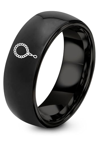 Tasbih Prayer Beads Ring - Gift for Muslim - Tungsten Carbide - Band - Black Yellow Gold Silver - Flat Dome Bevel - Men Women - Personalized Custom Engraving - 8mm - Anniversary Engagement Wedding - color: 02 - Black Tungsten
