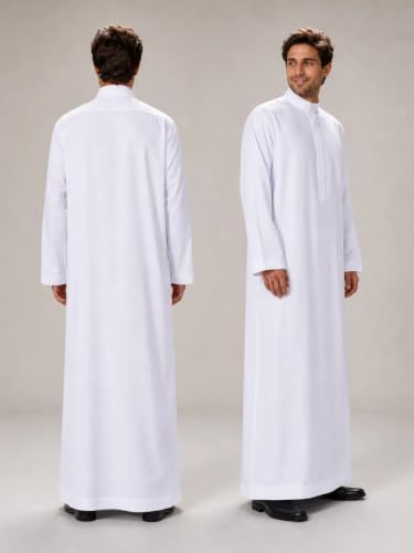 Men's Thobe Muslim Clothes Long Sleeve Middle East Saudi Kaftan Islamic Abaya Dubai Arab Robe - size: Medium