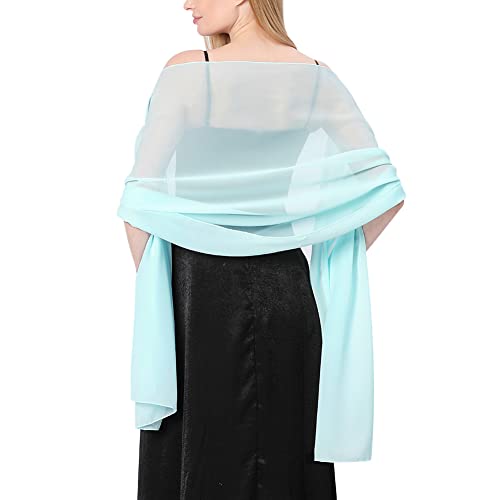 Ladiery Chiffon Shawl Wraps for Women Evening Dresses, Elegant Soft Sheer Shawls for formal dressy Bride Wedding - color: Light Blue