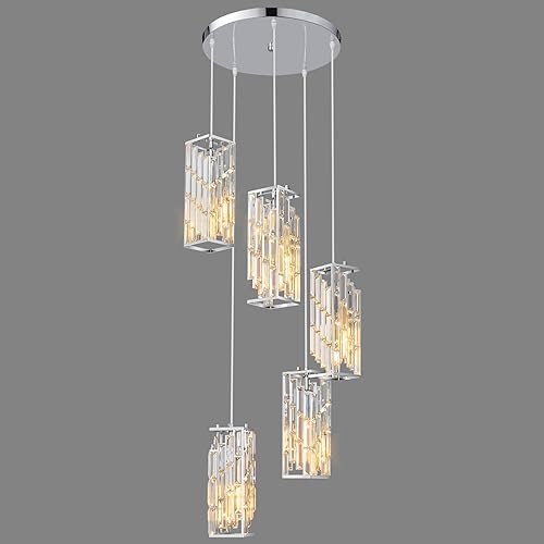 Chrome Pendant Lighting Modern Pendant Light, Mini Crystal Chandeliers,Adjustable Pendant Light Fixture for Kitchen Island Dinning Room Bedroom (5 Light) - color: Chrome, size: 5-Light