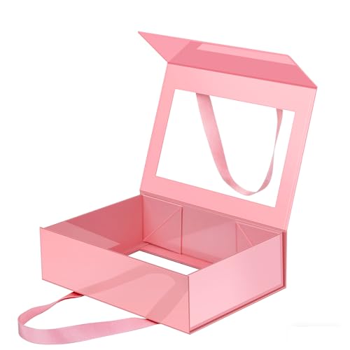 Magnetic Closure Gift Boxes with Lids for Presents Pink - color: 10.5x7.5x3-Pink-Gift Box with Window-1 Pack