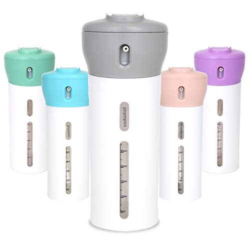 Travigo 4-in-1 Travel Dispenser Bottle, TSA Approved, Leak Proof, Four Reusable 1.4 oz. (40 mL) Toiletry Containers for Shampoo, Conditioner, Soap, Lotion, Skincare (Gray) - color: 1 Dispenser (Gray)