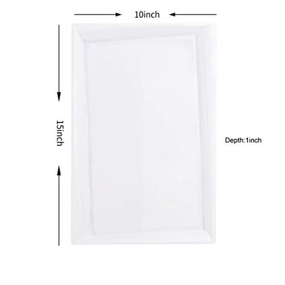 I00000 8 Pack White Plastic Serving Tray, 15" x 10" Rectangle Food Trays, Disposable Serving Platter for Parties, Internal Inclined Design Perfect for Weddings and Party - color: White