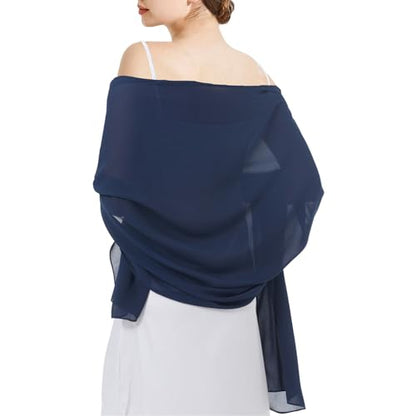 Chiffon Shawls and Wraps - Lightweight Scarve for Women Evening Dresses Wedding Bridal Formal Party - color: A1-navy Blue