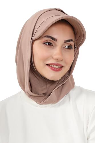 Aisha's Design Full Coverage Cotton Bonnet Hijab with Visor Modest Underscarf Bonnet - color: Mink