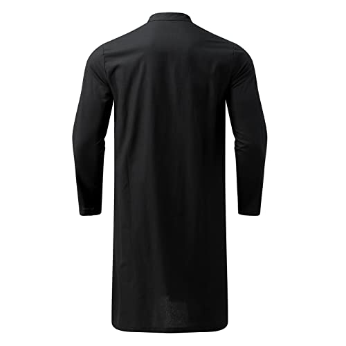 Alalaso Mens Muslim Thobe Kaftan Robe Saudi Arabic Middle East Islamic Long Gown Dress Long Sleeve Clothing Ramadan Jubbah - color: 2-black, size: Small