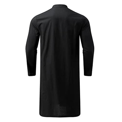 Alalaso Mens Muslim Thobe Kaftan Robe Saudi Arabic Middle East Islamic Long Gown Dress Long Sleeve Clothing Ramadan Jubbah - color: 2-black, size: Small
