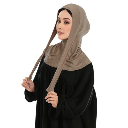 Yeieeo Adjustable Instant Hijab, Full Neck Coverage Breathable Jersey Headscarf for Muslim Women - color: Khaki