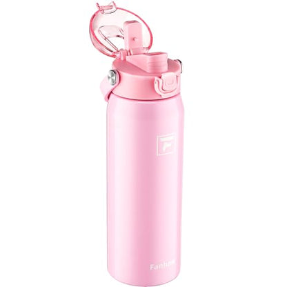 Fanhaw 24 oz Insulated Stainless Steel Water Bottle with 2-in-1 Straw& Chug Lid, Leakproof Wide Mouth Vacuum Bottle for School, Sports, Kids, Teens& Adults, Back to School Essentials (Pink) - color: Pink
