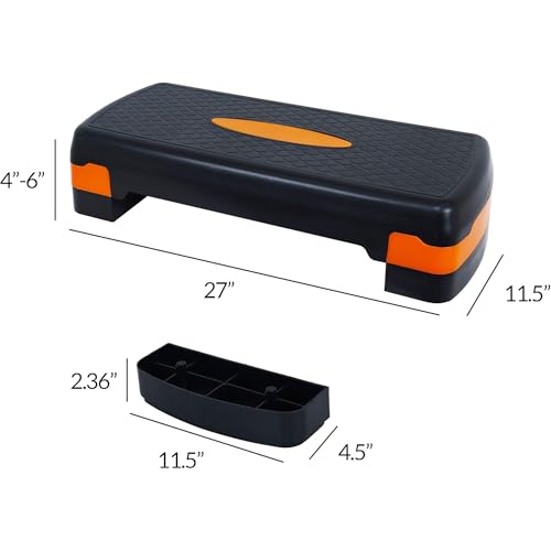 Fitvids Aerobic Step Platform Trainer with Adjustable 2-Level Risers, 400 Pound Weight Capacity – Non-Slip Exercise Stepper - color: Black/Orange