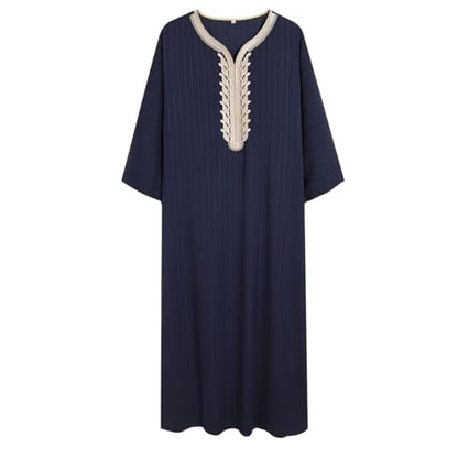 Muslim Robe for Men Arab Long Sleeve Kaftan Islamic Arabic Abaya Silk Thobe Ramadan Middle East Islamic Cloth Shirt Gown - color: #01-navy, size: Large