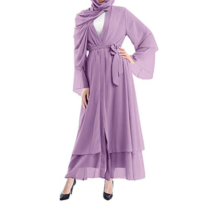 Women's Chiffon Muslim Cardigan Kaftan East Arabian Abaya Dress Casual Islamic Cover Up Long Dresses - color: Purple, size: XX-Large