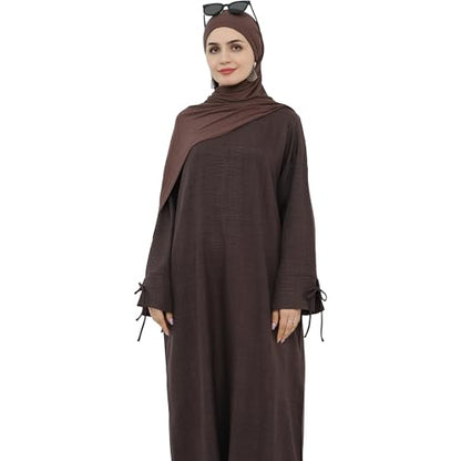 Women 1PC Abaya Dress Simple Kaftan Eid Dress for Women Muslim Casual Robe Fashion Jilbab Dubai Travel Outfits - color: Dark Brown, size: Large