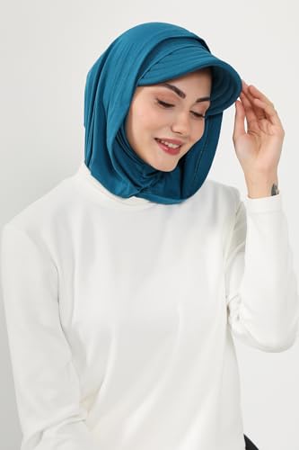 Aisha's Design Full Coverage Cotton Bonnet Hijab with Visor Modest Underscarf Bonnet - color: Petrol