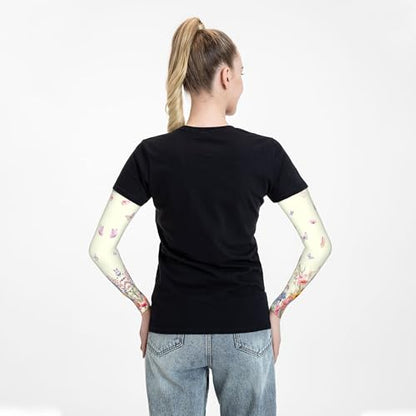 Arm Sleeves Outdoor Garden Sports Cooling Sun Sleeve for Women Men Farm - color: Flower Butterfly