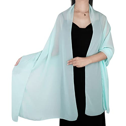 Ladiery Chiffon Shawl Wraps for Women Evening Dresses, Elegant Soft Sheer Shawls for formal dressy Bride Wedding - color: Light Blue
